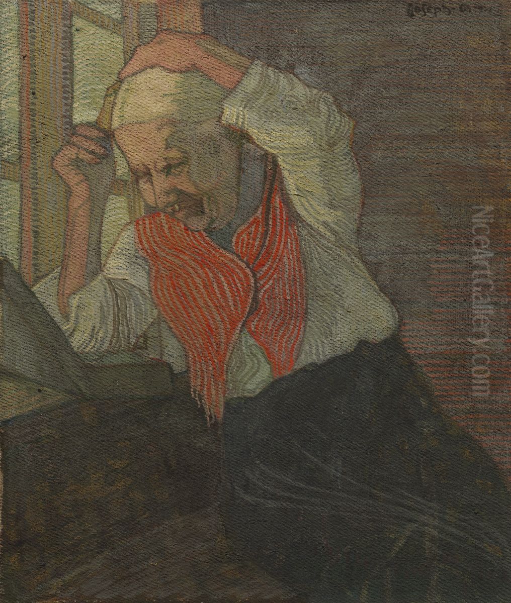Woman Combing her Hair Oil Painting by Joseph Alanen