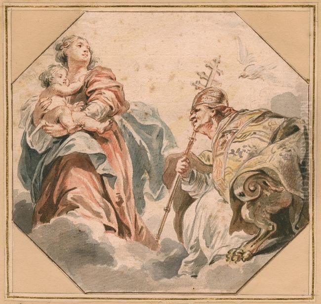 Saint Gregory the great adoring the madonna Oil Painting by (studio of) Rubens, Peter Paul