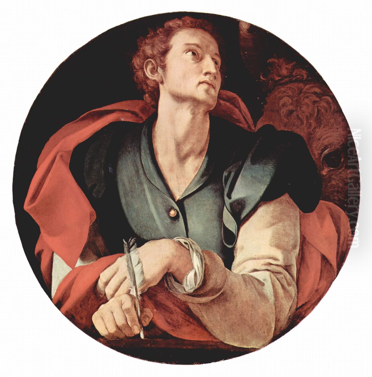 Zwei der vier Evangelisten-Tondi der Capponi-Kapelle in Santa Felicita in Florenz, Szene: Hl. Lucas, Tondo Oil Painting by Pontormo