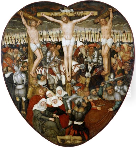 Flugelaltar in Herzform (Colditzer Altar): Kreuzigung Christi [Mittelbild] Oil Painting by Lucas The Younger Cranach