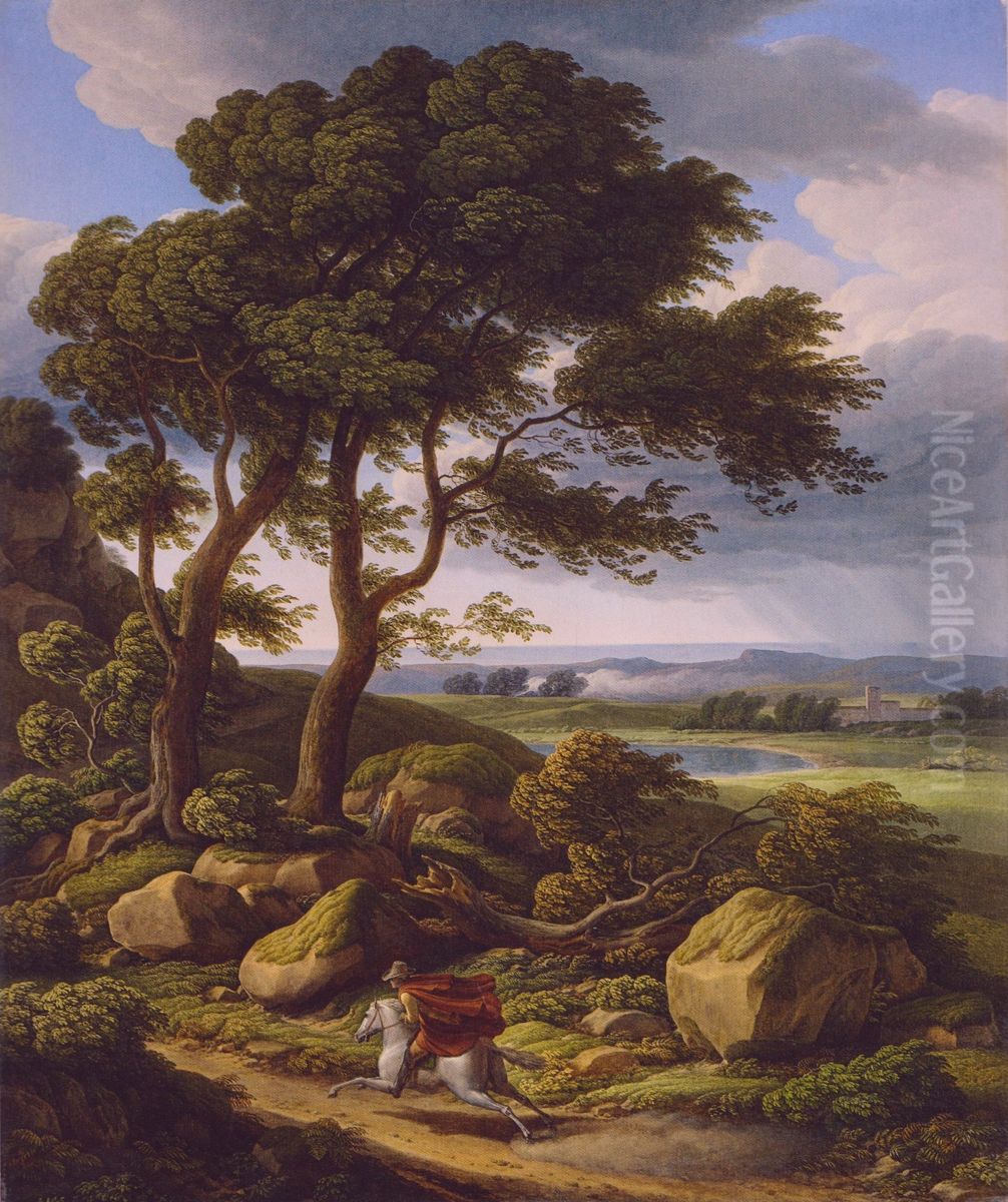 Sturmlandschaft mit Reiter. Oil Painting by Johann Christian Reinhart