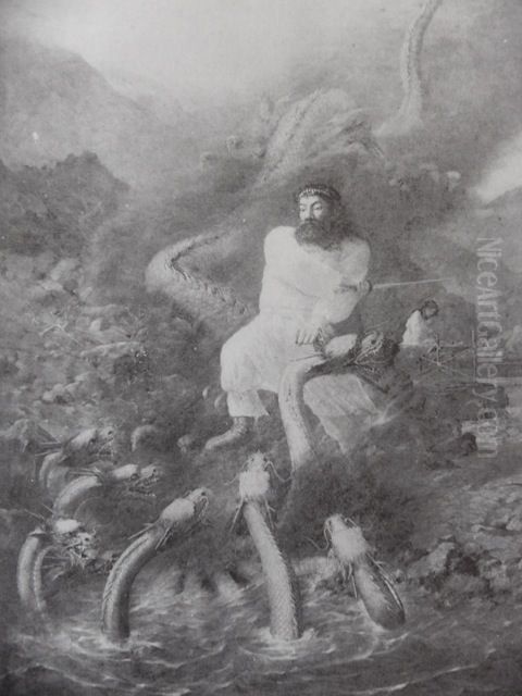 Susanoo-no-mikoto Killing Eight-Headed Serpent Oil Painting by Harada Naojiro