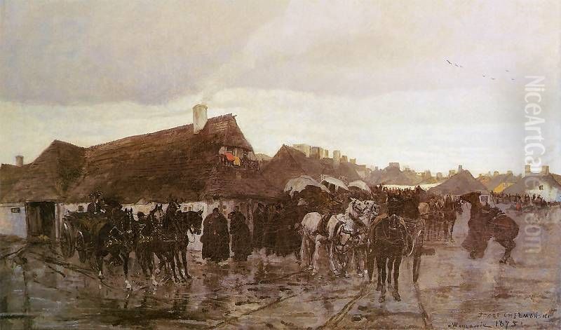 Volyn town Oil Painting by Jozef Chelmonski