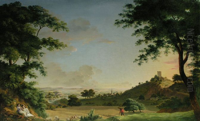 River Landscape with Lovers Oil Painting by Jacob Philipp Hackert River Landscape with Lovers Oil Painting by Jacob Philipp Hackert