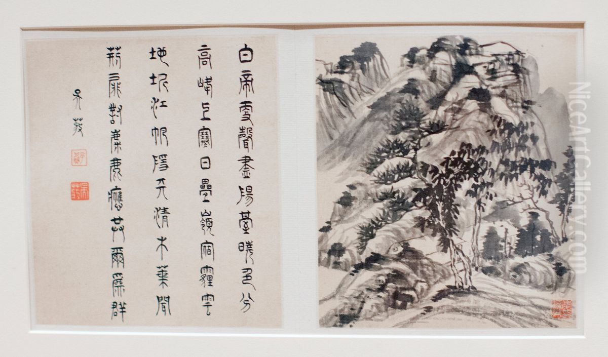 Two album leaves from a landscape album Oil Painting by Li Liufang