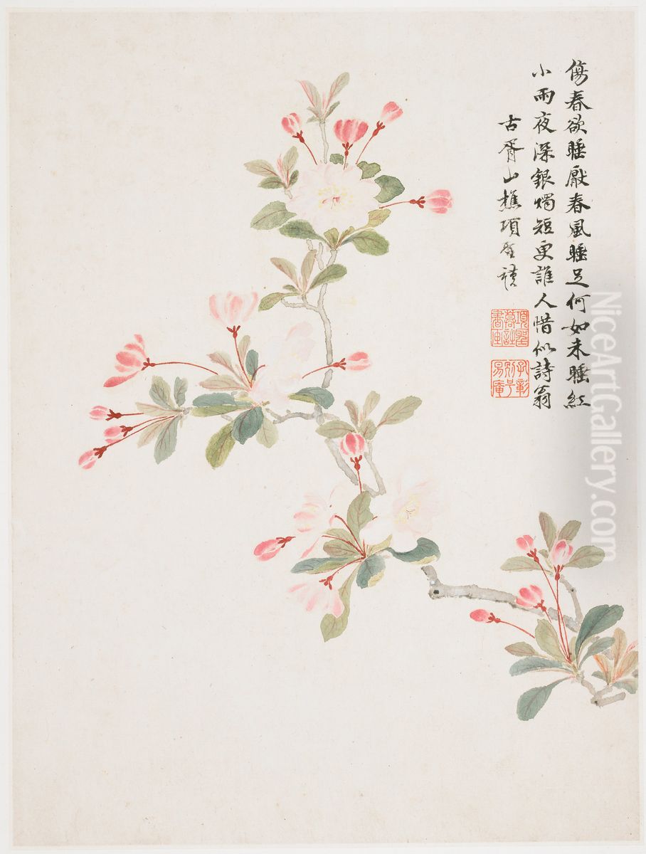 Crab-apple Blossom from a Flower Album of Ten Leaves Oil Painting by Xiang Shengmo