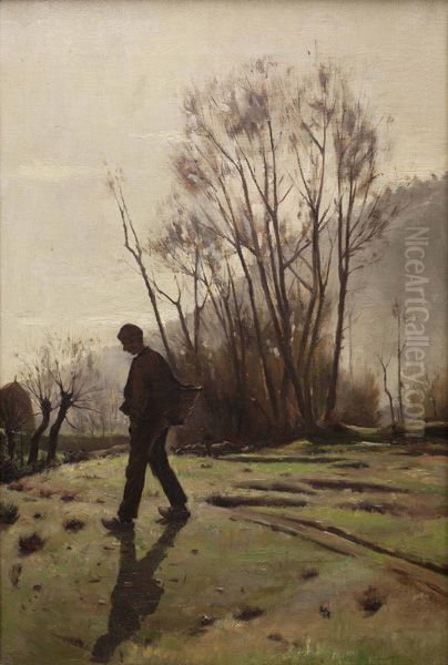 El joven payes Oil Painting by Joaquim Vayreda i Vila