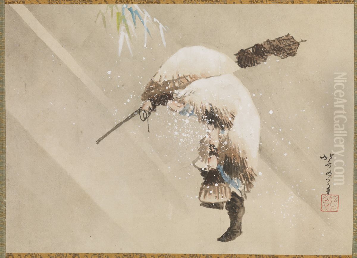 Fisherman Carrying His Net in the Snow Oil Painting by Katsushika Hokusai Fisherman Carrying His Net in the Snow Oil Painting by Katsushika Hokusai