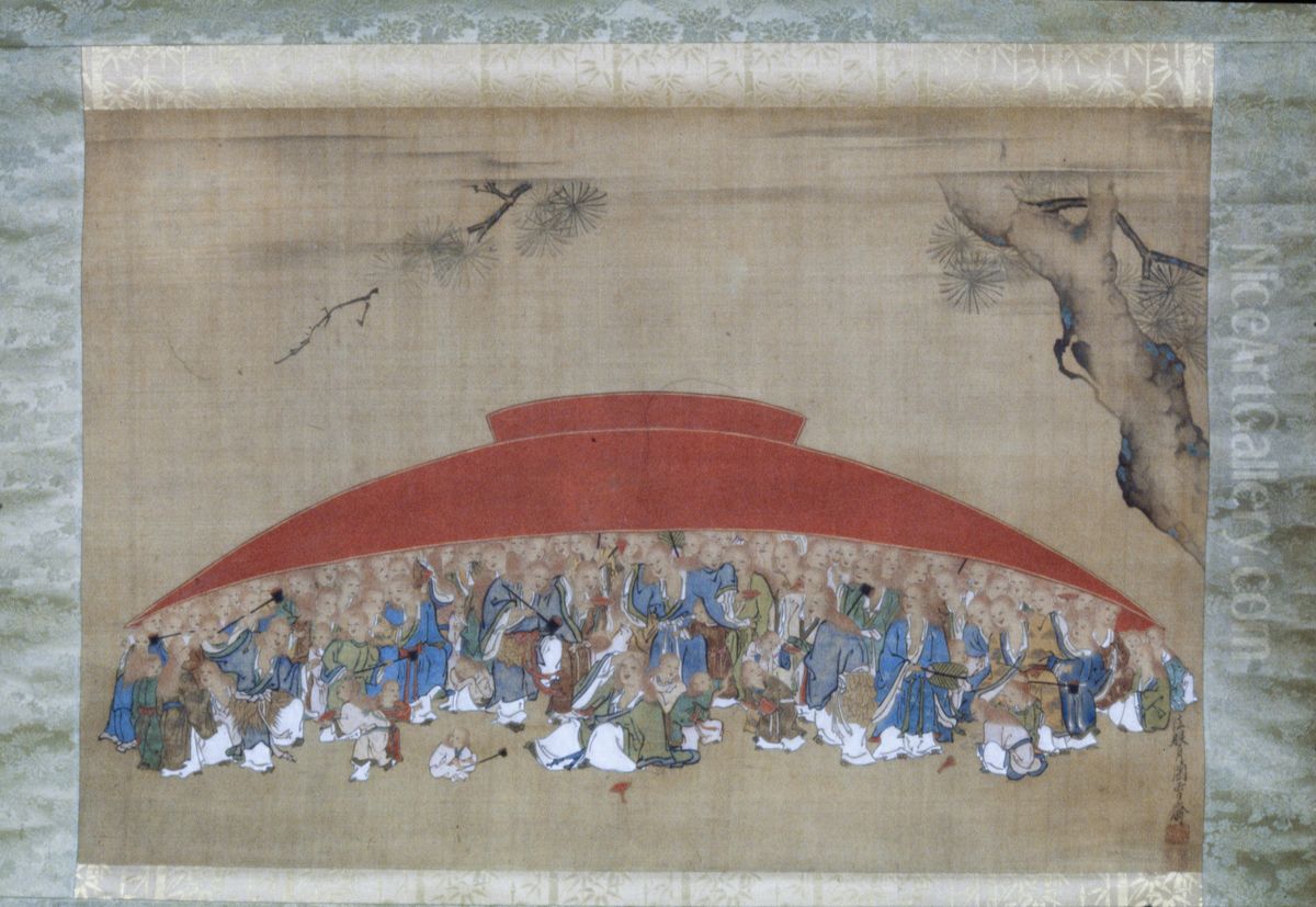 Shojo Under a Sake Cup Oil Painting by Settei