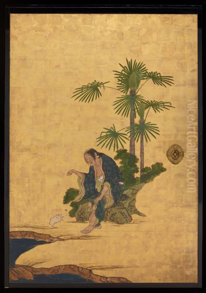 Liu Haichan [right of the set Daoist Immortals] Oil Painting by Kano Sansetsu
