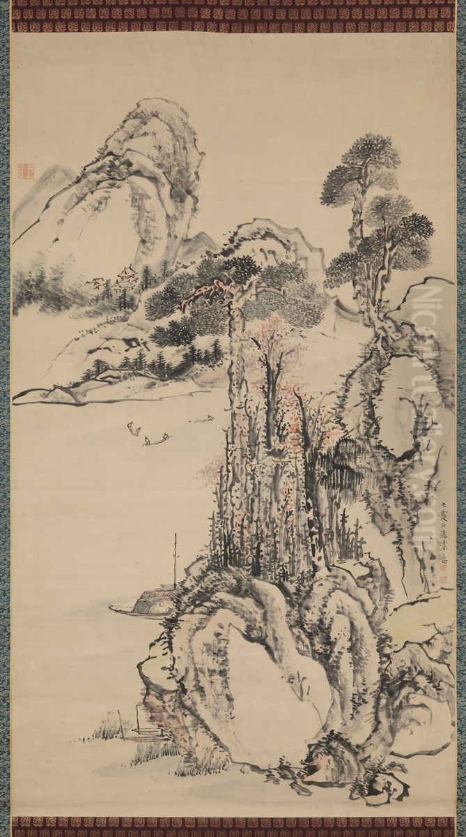 Landscape with River View Oil Painting by Ike no Taiga