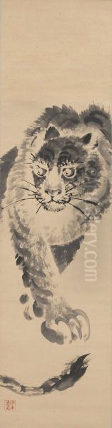 Sketch of a Tiger Oil Painting by Tsubaki Chinzan
