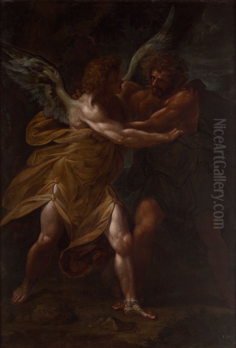 Jacob Wrestling with the Angel Oil Painting by Cristoforo Roncalli