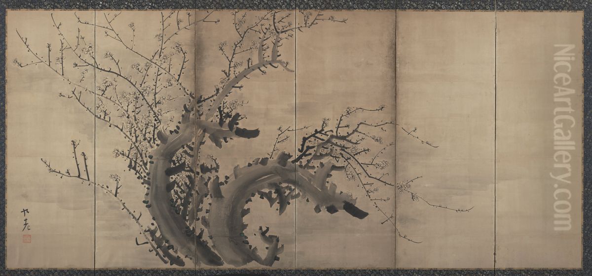 Plum Screen Oil Painting by Ki Baitei