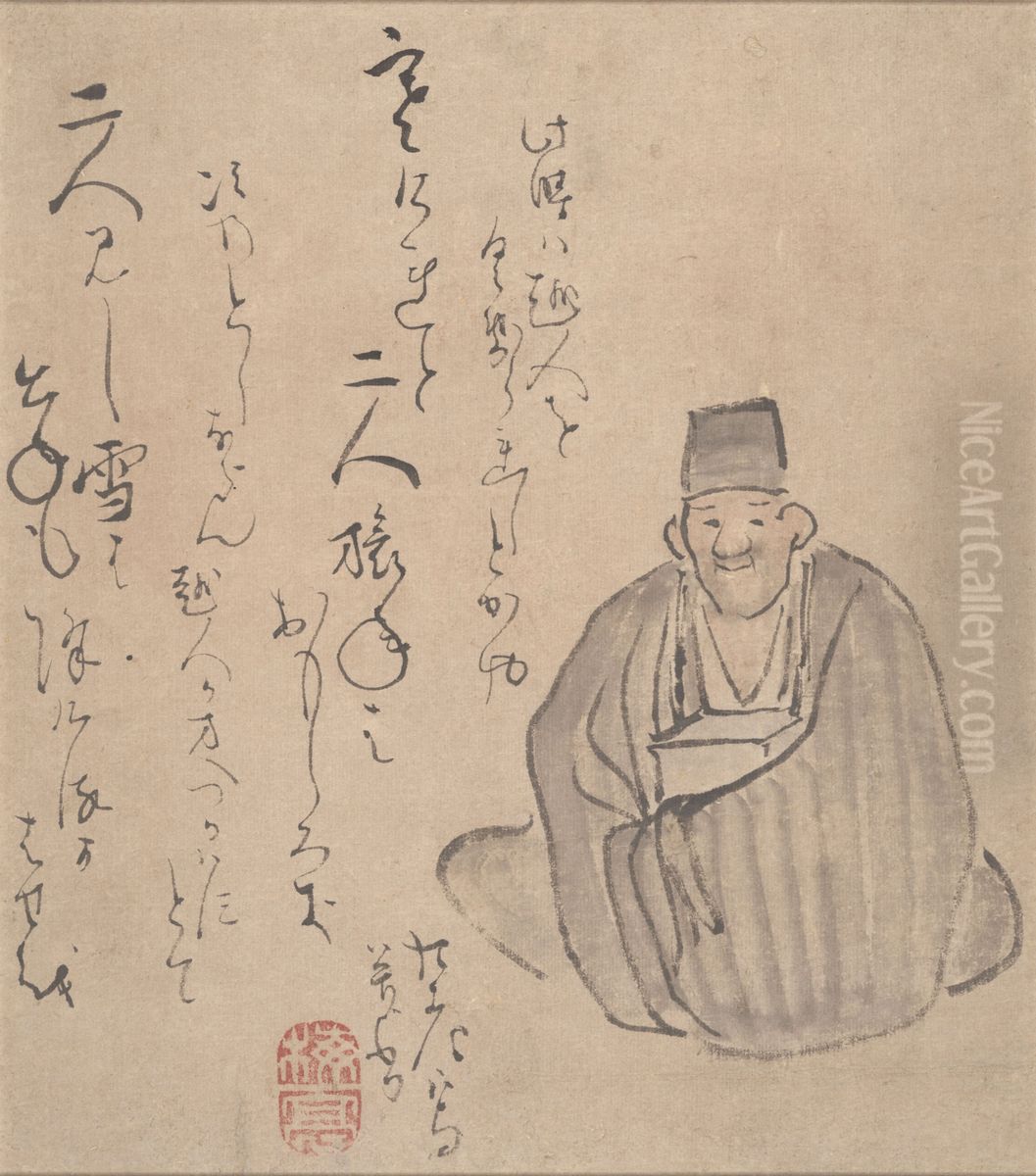 Basho with two Haiku Oil Painting by Ki Baitei