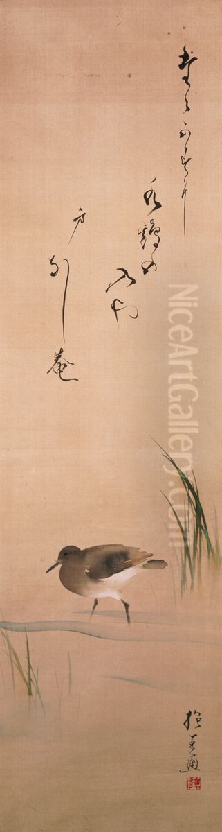 Waterbird and Grass Oil Painting by Sakai Hoitsu