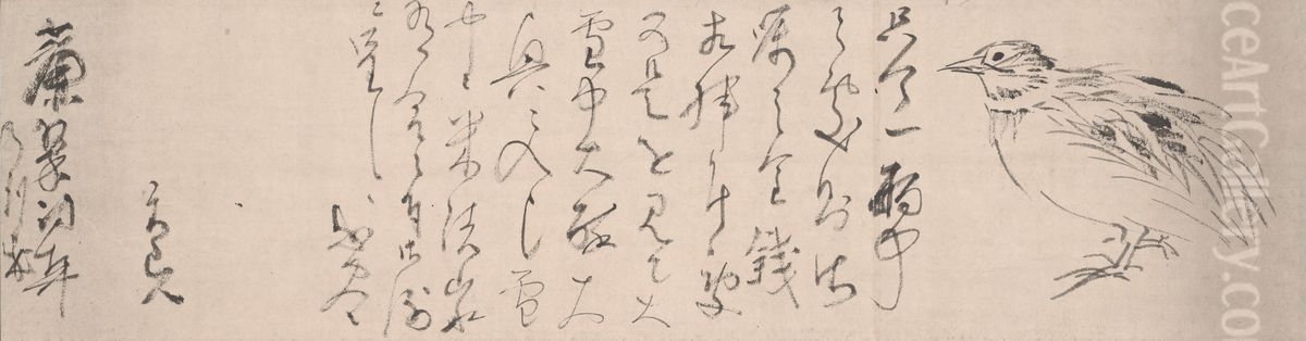 Letter with a Quail Oil Painting by Hine Taizan