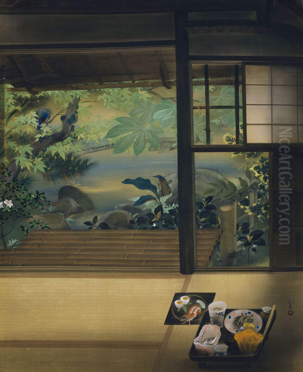 Summer Parlor Oil Painting by Kawabata Ryushi
