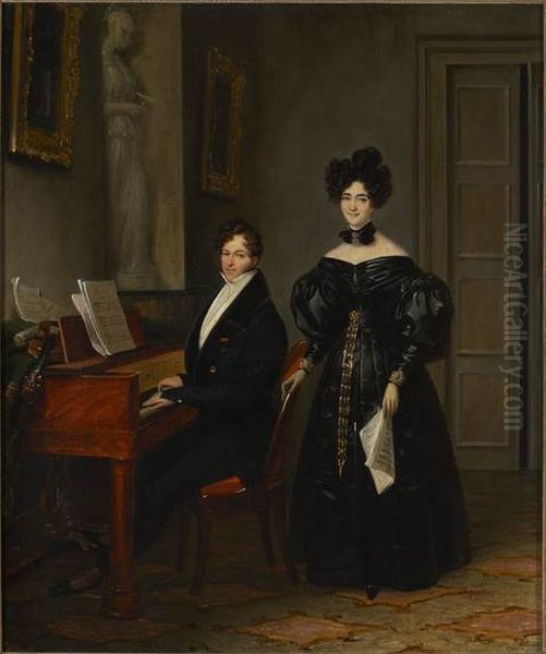 Portrait of Francois-Adrien Boieldieu and his wife Jenny Philis-Bertin Oil Painting by Edouard Pingret