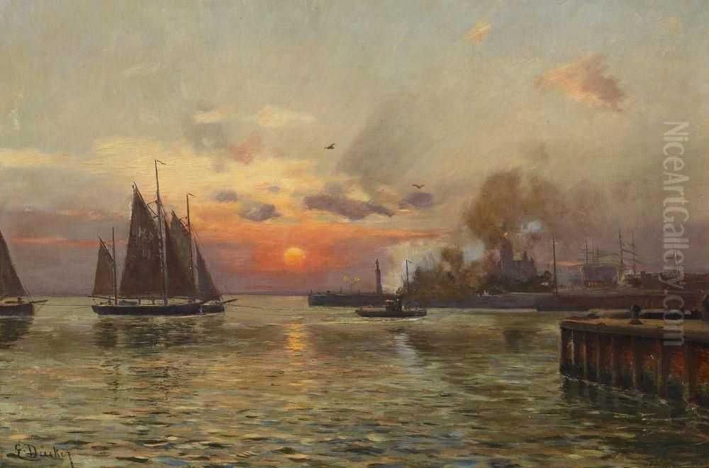 Morning Fog at a Port at Saint Petersburg Oil Painting by Eugen Ducker