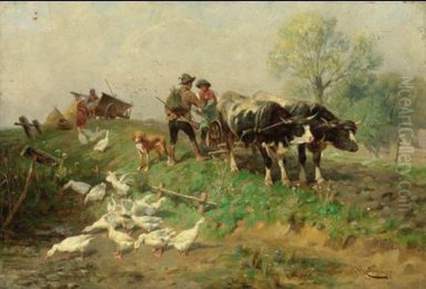 Ducks by a Pond Oil Painting by Antonio Montemezzo