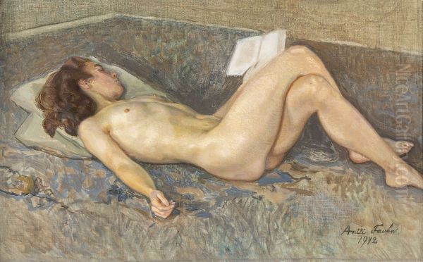Lasande modell Oil Painting by Antti Faven
