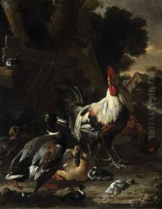 Ducks, hens and other fowl in a yard