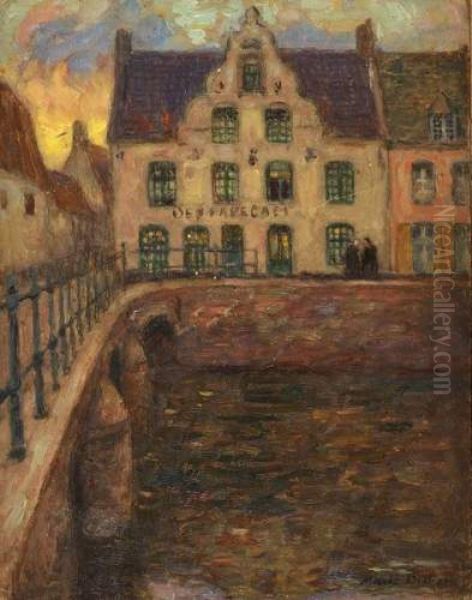 Cafe on the Corner of the Bridge Oil Painting by Marie Duhem
