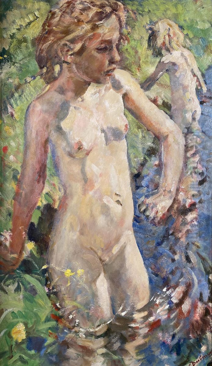 A Girl Swimming Oil Painting by Erasmus Bernardus van Dulmen Krumpelman