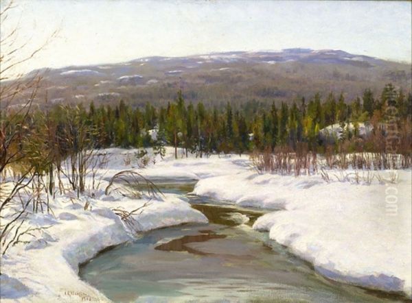 Elv i vinterlandskap Oil Painting by Jacob Gloersen
