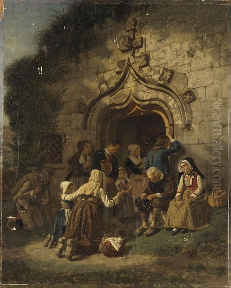 Pendant les vepres (Morbihan) Oil Painting by unknown