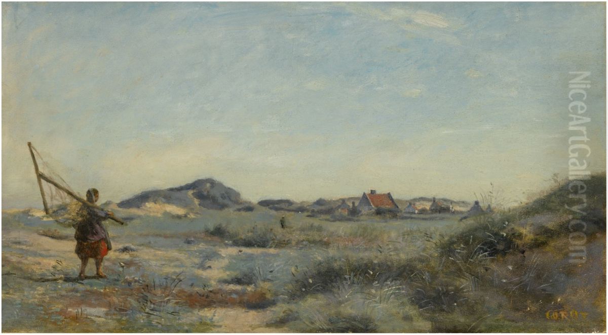 Dunkerque. Une pecheuse de crevettes Oil Painting by Jean-Baptiste Camille Corot