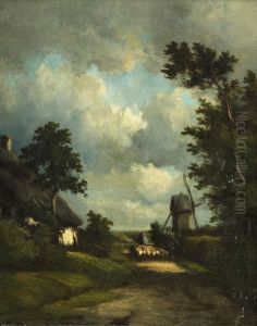 Landscape with thatched hut