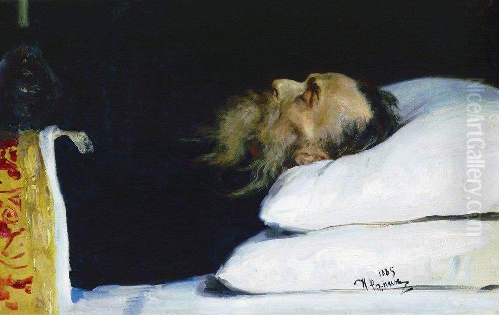 Historian Nikolai Ivanovich Kostomarov in His Coffin. Oil Painting by Repin Iliya
