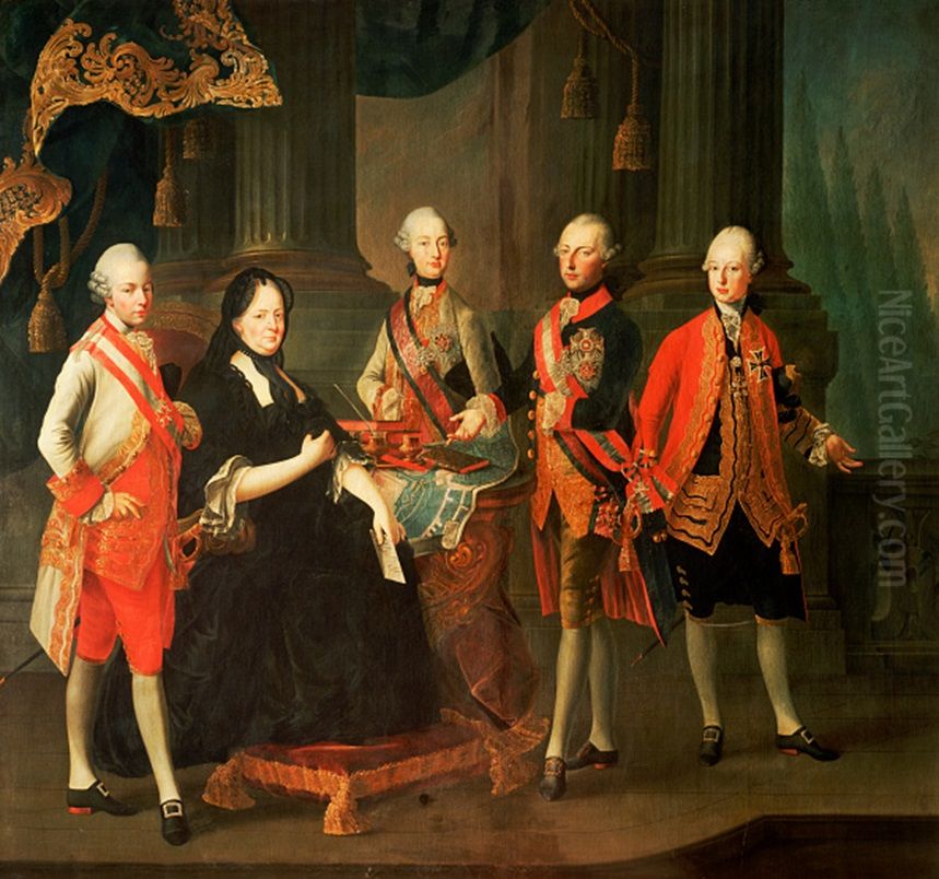 Empress Maria Theresa with her sons Oil Painting by Louis-Joseph Maurice