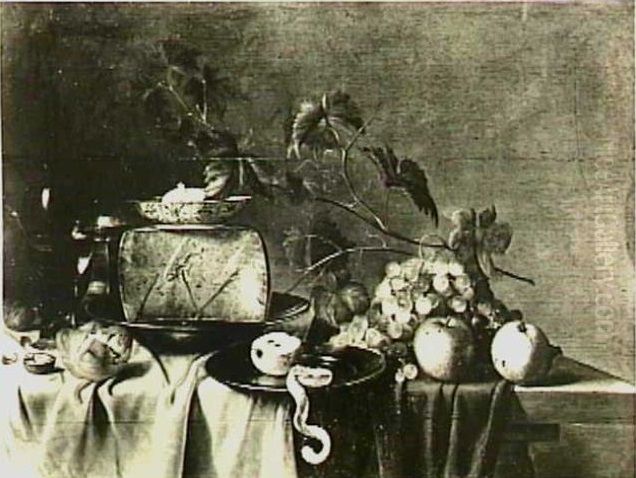 Still life with cheese and fruit Oil Painting by Gillis Gillisz. de Bergh