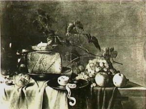 Still life with cheese and fruit