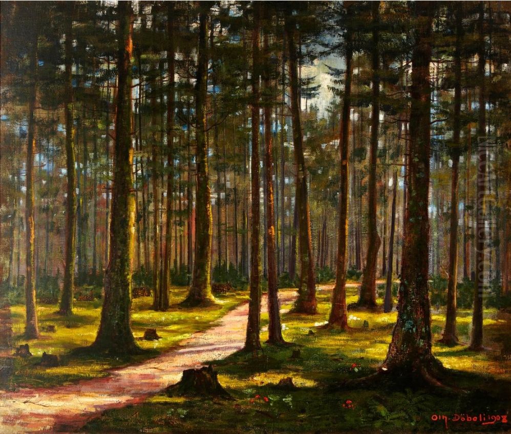 Waldpartie Oil Painting by Johann Othmar Doebeli