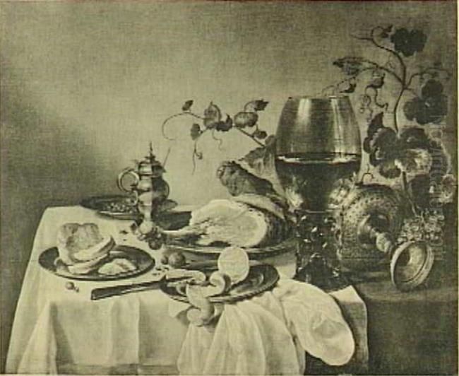Ontbijtje met grote roemer, tazza en ham Oil Painting by Pieter Claesz