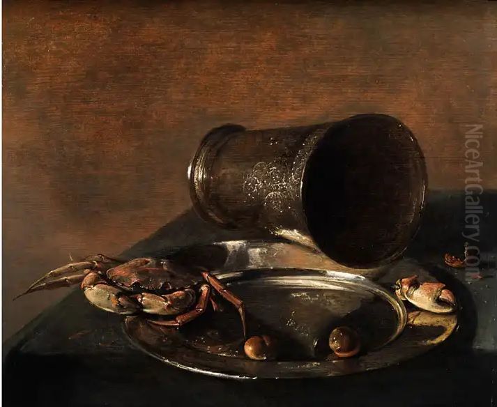 Still Life with crab and chalice Oil Painting by Jan Olis