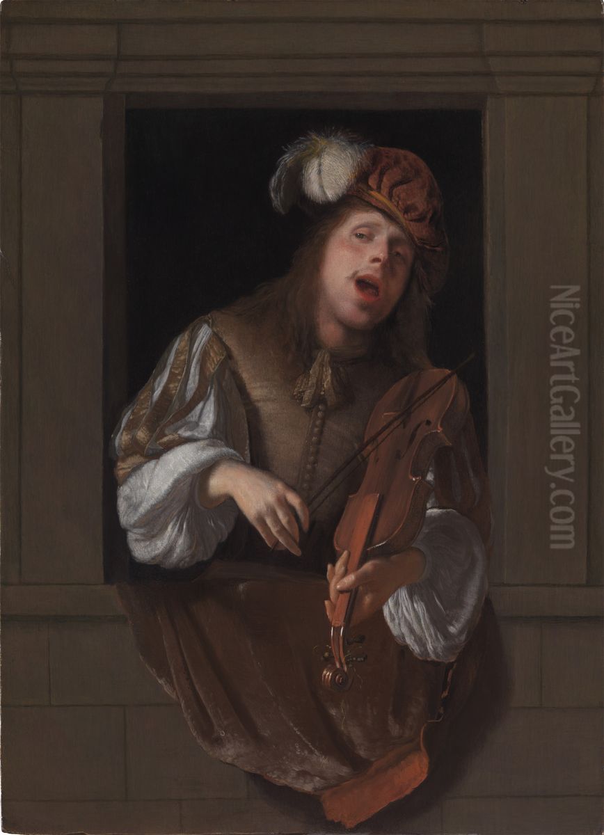 Singing Violinist Oil Painting by Jacob Ochtervelt