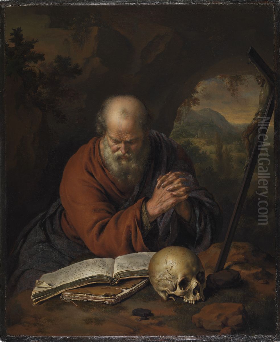 Hermit Praying in the Wilderness Oil Painting by Willem Van Mieris Leiden