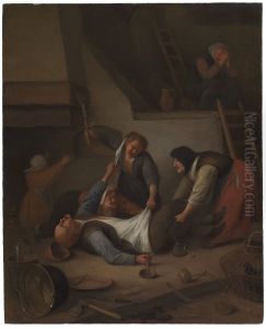 Interior with Women Thrashing a Man (