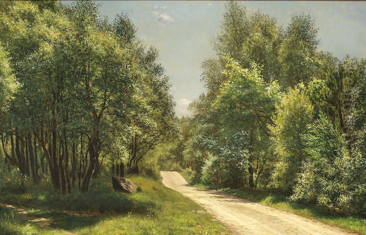 Sunlight on a path in the woods. Oil Painting by Johannes Herman Brandt