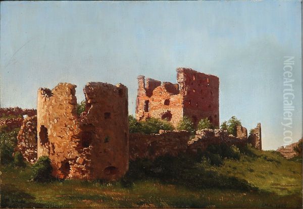 The ruins of Hammershus, Denmark Oil Painting by Johannes Herman Brandt