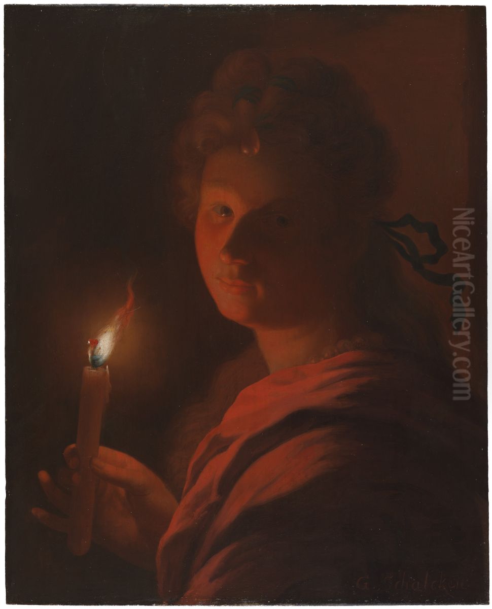 Girl with a Candle Oil Painting by Godfried Schalcken