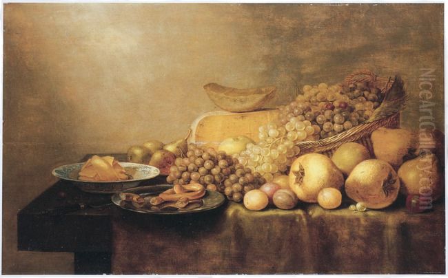 Still life of fruit, butter and cheese Oil Painting by Floris van Schooten
