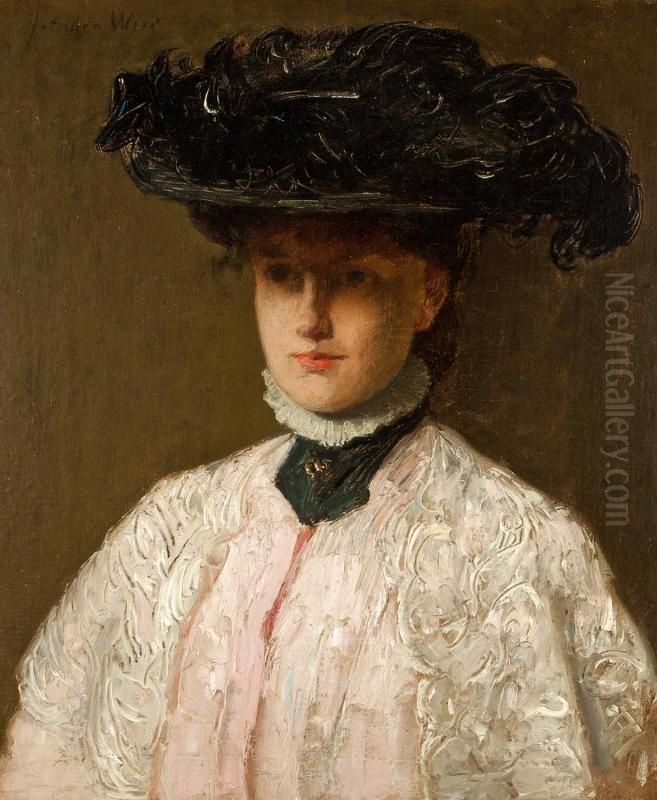 The Black Feather Hat Oil Painting by J. Alden Weir