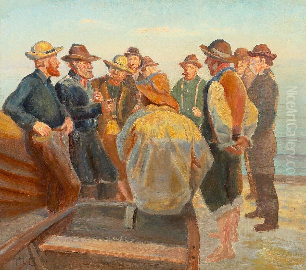 Fishermen by the Sea on a Summer's Evening. Study. Oil Painting by Michael Peter Ancher