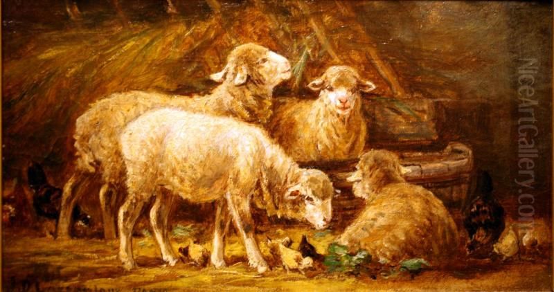 Lambs in a Barn Oil Painting by Homer Dodge Martin